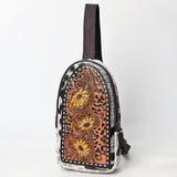 ADBGA594 Floral Hand-Tooled Leather Sling Bag-Genuine Cowhide Western Crossbody