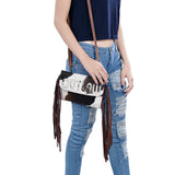 ADBG1283 Cowhide Crossbody Bag with Brown Fringe and Leather Strap