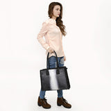 ADBG1422 Crocodile Embossed Black & White Leather Tote - Elegant Western Office Bag
