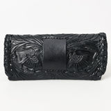 ADBG1203E Black Hand-Tooled Leather Clutch - Floral Carved Western Clutch by American Darling