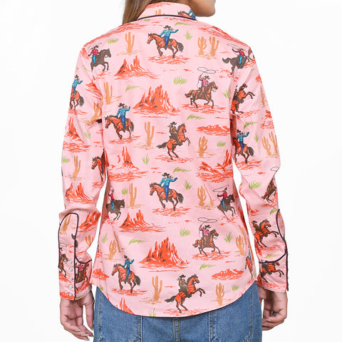 ADSH087 American Darling Printed Satin Cotton Cowboy Rodeo Country Button Down Shirt