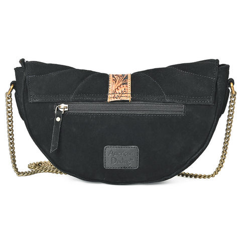 ADBGA956 American Darling Western Suede Cross body Bag - Hand Tooled Floral Trim & Concho