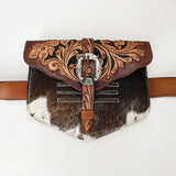 ADBGA572 Tooled Leather & Cowhide Belt Bag Western Waist Bag with Buckle Detail