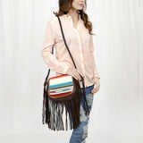 ADBG1392 Wool Saddle Blanket Messenger Genuine Western Leather fringes Women Bag