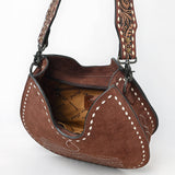 ADBG1720 Suede Hobo Bag with Hand Tooled Leather Strap & White Stitch Detailing