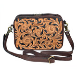 ADBGA599 Genuine Leather Floral Tooled Western Crossbody Bag-Handcrafted