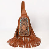 ADBG1568A Hand-Tooled Leather Fringe Sling Bag – Western Floral & Inlay