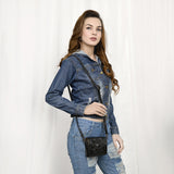 ADBG1444B Hand Tooled Black Leather Floral Crossbody Bag - Western Mini Satchel
