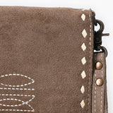ADBG1717 Suede Leather Wallet Bag with White Western Stitch Embroidery
