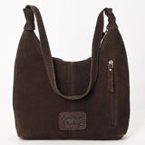 ADBG1617 Suede Crossbody Bag with White Southwestern Stitching & Whipstitch Trim