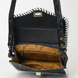 ADBG1475A Black Tooled Leather Crossbody Bag with White Whipstitch Trim