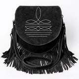 ADBGA713 Suede Western Fringe Crossbody Bag - White Stitch Design with Flap Closure