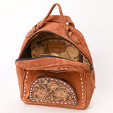 ADBG1574 Suede Western Backpack - Tooled Leather Floral Pocket