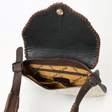 ADBGA571 Hand-Tooled Leather & Cowhide Crossbody Bag Western Floral Saddle Flap
