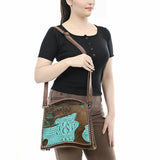 ADBG1516 Embossed Croc Leather & Cowhide Messenger - Western Whipstitch Edge