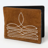 ADBGM529 Suede Western Bifold Wallet - Embroidered Leather Mens Cowboy Wallet