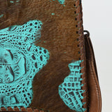 ADBG1516 Embossed Croc Leather & Cowhide Messenger - Western Whipstitch Edge