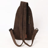 ADBG1573 Suede Sling Bag - Floral Tooled Leather Pocket