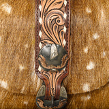 ADBG1222 Spotted Fur & Tooled Leather Western Crossbody Bag with Antique Buckle