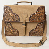 ADBG1436 Suede Leather Messenger Bag - Handtooled Floral Western Satchel