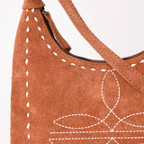 ADBG1617 Suede Crossbody Bag with White Southwestern Stitching & Whipstitch Trim
