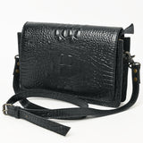 ADBG1193A Black Croc-Embossed Leather Crossbody Bag - Sleek Western Mini Satchel