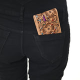 LC-ADBG1236I Hand-Tooled Leather Wallet - Western Floral Bifold Design