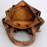 LC-ADBG230 Hand Tooled Leather Tote Bag with Hair-On Cowhide & Hand-Painted Floral Design