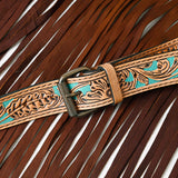 ADBG256 Tooled Leather & Cowhide Fringe Messenger Bag Western Boho Crossbody by American Darling