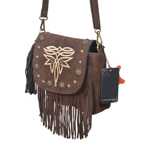 ADBGA836 American Darling Genuine Suede Leather Fringe Cross body Bag with Embroidery