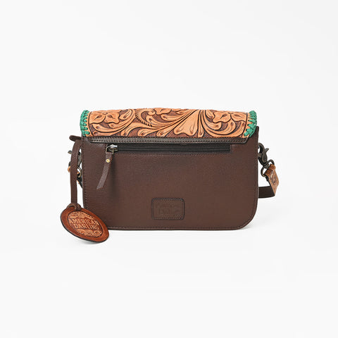 ADBG1475 American Darling Western Genuine Leather Small Cross Body Bag with Hand-Tooled Floral Design