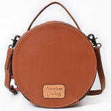 ADBG1684A Round Quilted Leather Canteen Bag with Floral Tooled Border - American Darling