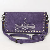 ADBG1712 Genuine Leather Wallet Bag with White Western Stitching & Adjustable Strap