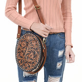 ADBGA598 Round Canteen Crossbody Bag-Hand-Tooled Genuine Western Leather