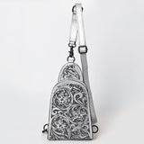 ADBG1542 Hand-Tooled Leather Sling Backpack - Western Crossbody Daypack