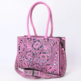 ADBG1314 Pink Tooled Leather Tote Bag - Western Floral Shoulder Purse