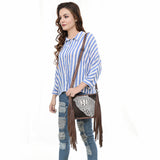 ADBG1565 Croc Embossed Leather Fringe Crossbody - Western Statement Purse