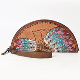 ADBG1559 Tooled Leather Feather Headdress Wristlet - Hand-Painted & Studded