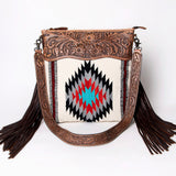 LC-ADBG510 Tooled Leather & Saddle Blanket Crossbody Bag - Western Fringe Purse by American Darling