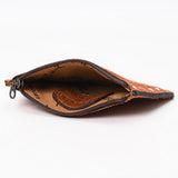 ADBG1655 Tan Suede Card Holder with White Embroidery & Zip Closure
