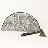 LC-ADBG1233H Hand-Tooled Leather Clutch - Semi-Circle Wristlet with Tassel