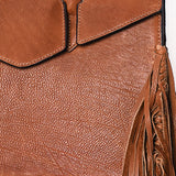 ADBGM380 Tan Leather Fringe Tote with Sculpted Flap - Handmade Western Statement Handbag