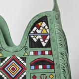 ADBGA782 Green Fringe Suede Shoulder Bag - Boho Tribal Embroidered Western Purse