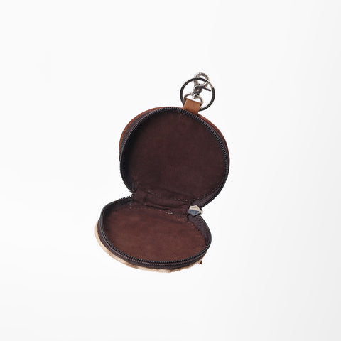 ADCHM111 American Darling Genuine Leather & Hair-On-Hide Brown Round Bag Charm