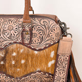 LC-ADBG1258 Tooled Leather Hair-On Hide Handbag - Western Fringe Shoulder Bag