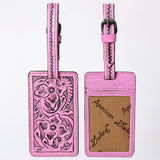 ADBG1462C Pink Hand-Tooled Leather Luggage Tag - Western Floral ID Tag by American Darling