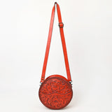 ADBG1461 Round Natural Hand-Tooled Leather Canteen Bag - Floral Whipstitch Western Style