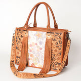 LC-ADBG230 Hand Tooled Leather Tote Bag with Hair-On Cowhide & Hand-Painted Floral Design