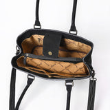 ADBG1629 Black Suede Western Tote Bag with White Stitch Embroidery & Shoulder Strap