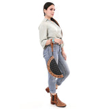 ADBG1666 Black Quilted Half-Moon Taco with Tooled Leather Trim